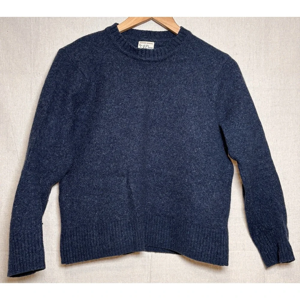 J.Crew Rugged Merino Wool Blend Crewneck Knit Sweater Mens XSmall/Small‎ Blue